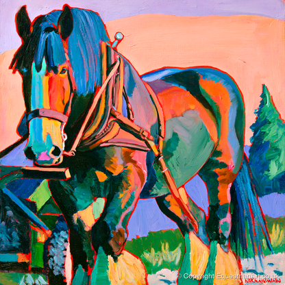 Vibrant Heavy Horse in Harness - horse breed art print and canvas by Gideon Wright A.I
