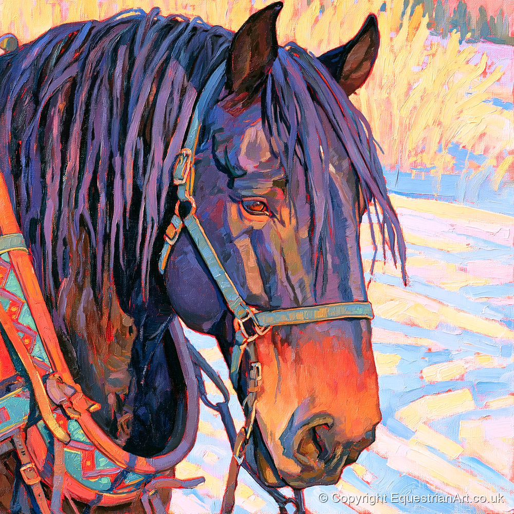 Vibrant Heavy Horse In Winter Light - horse breed art print and canvas by Celia Harding A.I