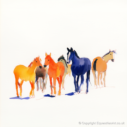 Vibrant Herd - horse landscape art print and canvas by Maxwell Flynn A.I