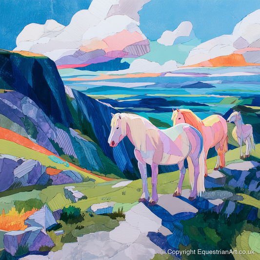 Vibrant Highland Dreamscape - horse landscape art print and canvas by Sylvia Carmichael A.I