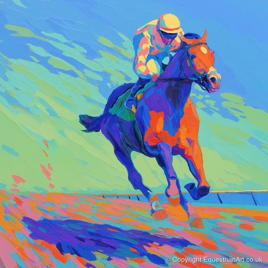 Vibrant Homestretch - racing horse art print and canvas by Jonathan Crawford A.I