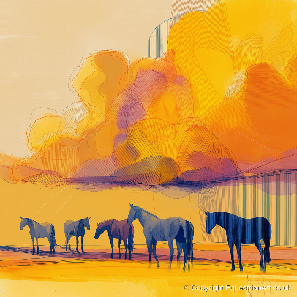 Vibrant Horizon Herd - horse landscape art print and canvas by Tobias Blake A.I