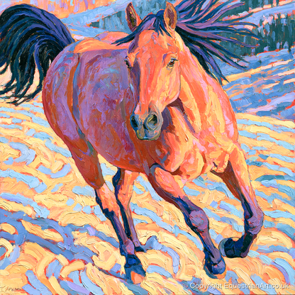 Vibrant Horse at a Canter - horse breed art print and canvas by Celia Harding A.I