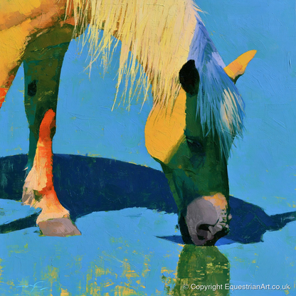 Vibrant Horse Drinking Water - horse breed art print and canvas by Daphne Morley A.I