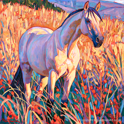Vibrant Horse in Golden Grass - horse breed art print and canvas by Celia Harding A.I