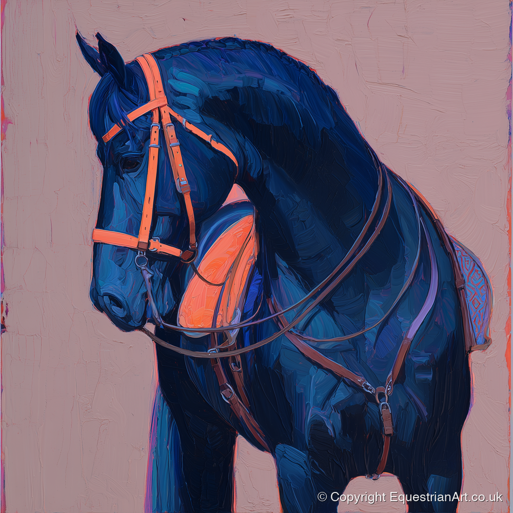 Vibrant Indigo Profile - horse breed art print and canvas by Evander Winslow A.I