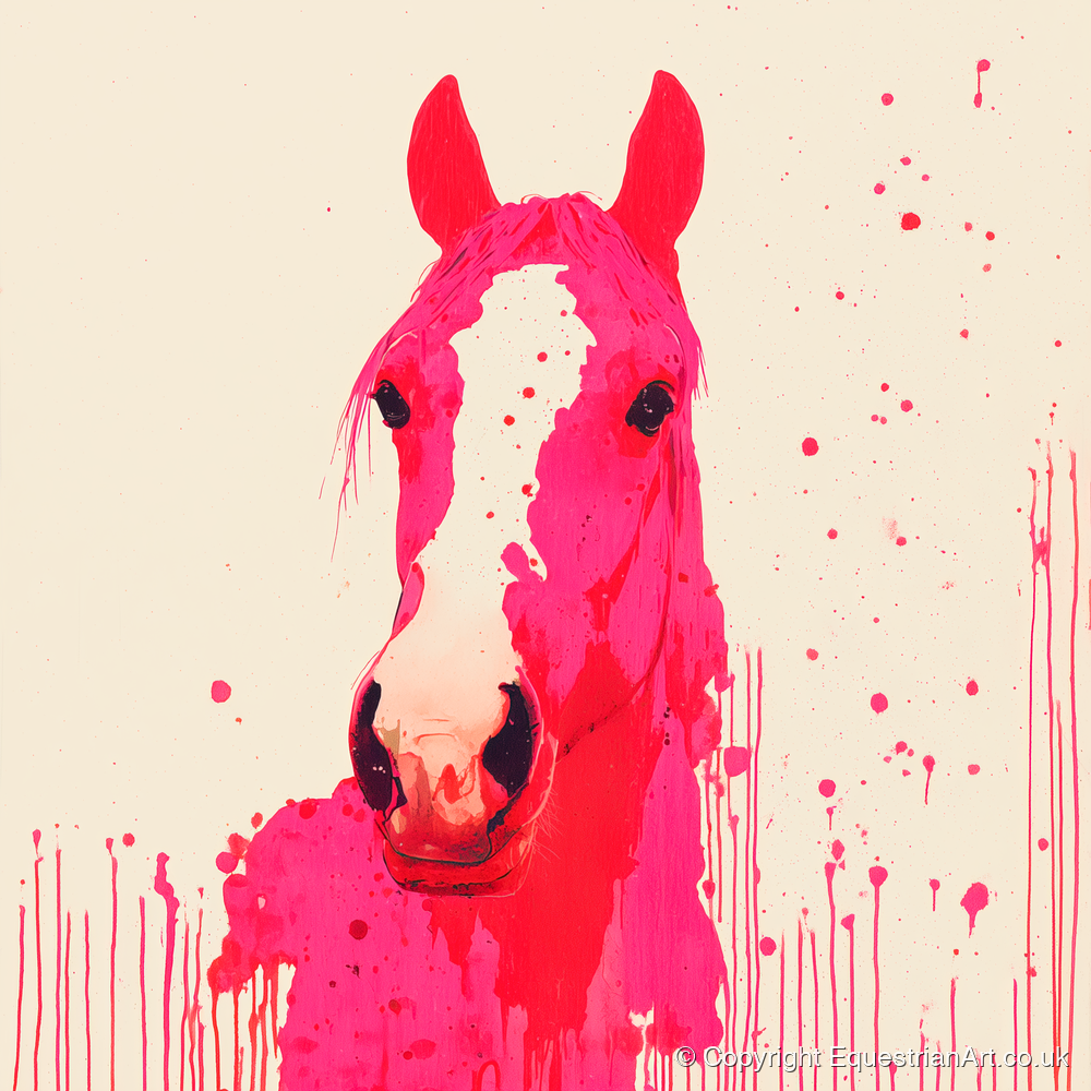 Vibrant Magenta Blaze - horse portrait art print and canvas by Camilla Royston A.I