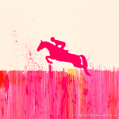 Vibrant Magenta Leap - show jumping horse art print and canvas by Camilla Royston A.I