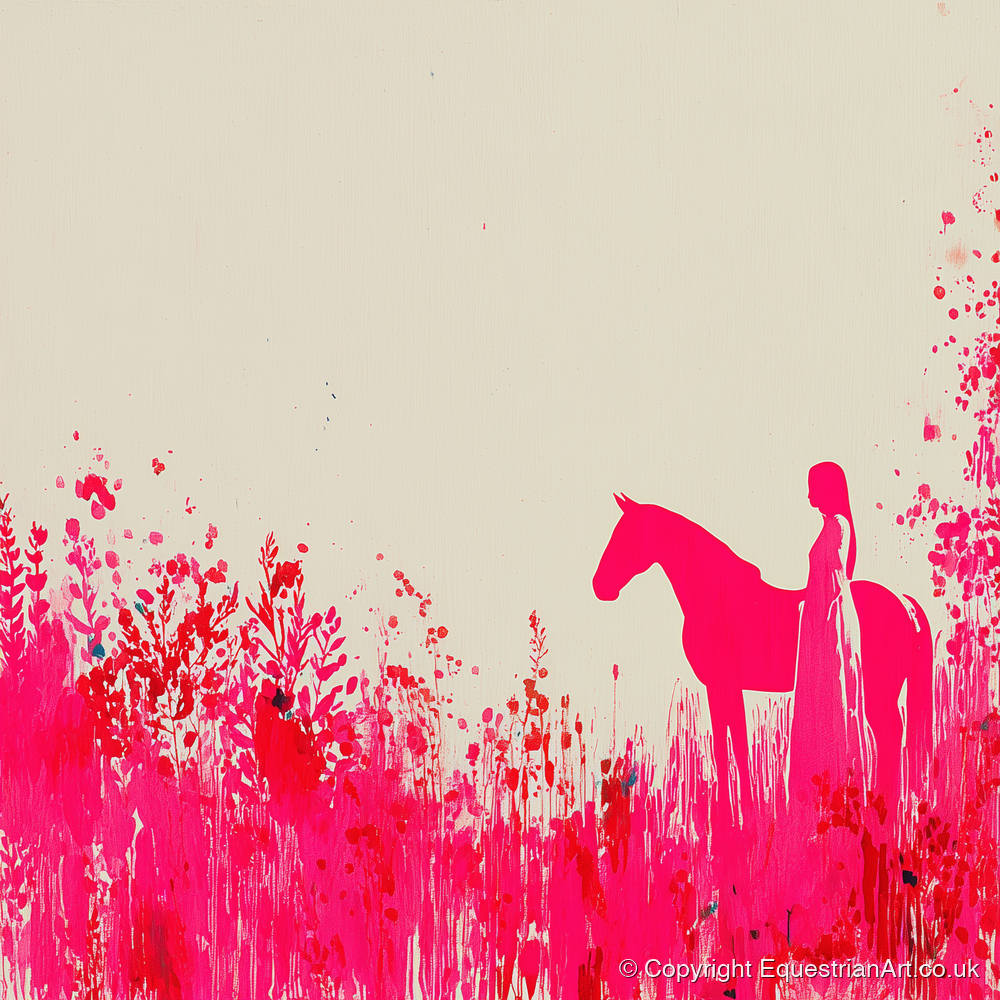 Vibrant Magenta Silhouette - horse & rider art print and canvas by Camilla Royston A.I