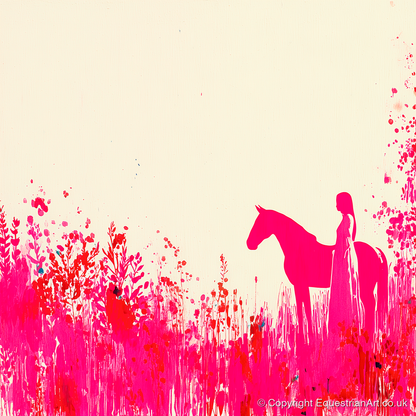 Vibrant Magenta Silhouette - horse & rider art print and canvas by Camilla Royston A.I