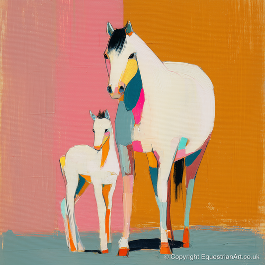 Vibrant Mare And Foal - mare & foal art print and canvas by Genevieve Moore A.I