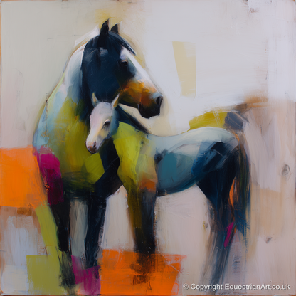 Vibrant Mare and Foal - mare & foal art print and canvas by Warren Yates A.I