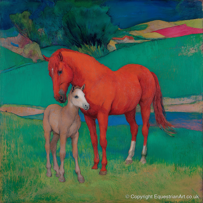 Vibrant Maternal Bond - mare & foal art print and canvas by Lawrence Gable A.I