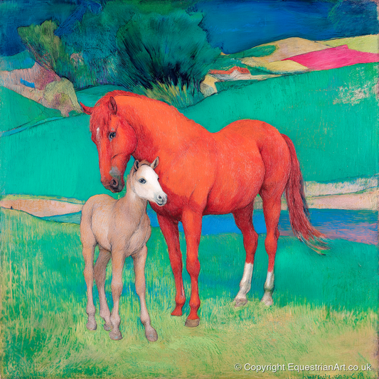 Vibrant Maternal Bond - mare & foal art print and canvas by Lawrence Gable A.I