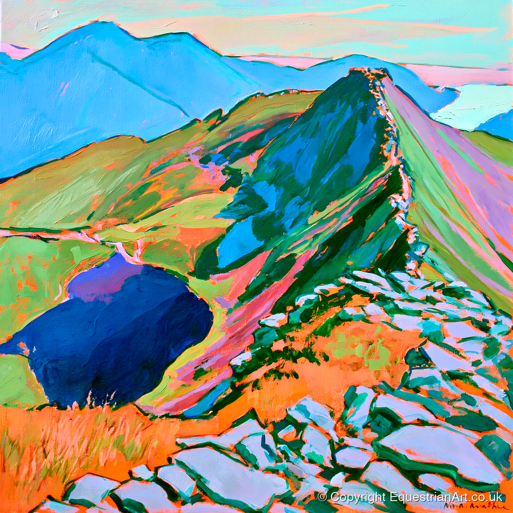 Vibrant Mountain Ridge Landscape - horse landscape art print and canvas by Gideon Wright A.I