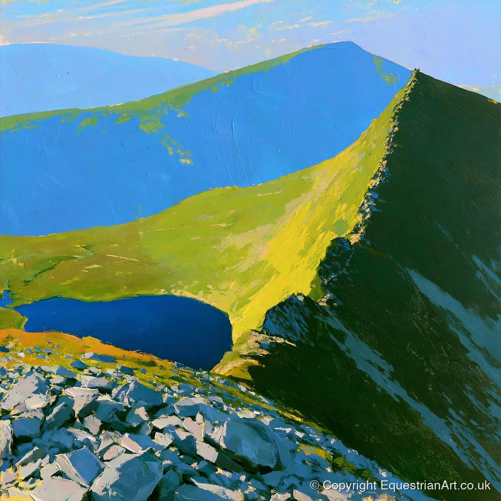 Vibrant Mountain Tarn Landscape - horse landscape art print and canvas by Daphne Morley A.I