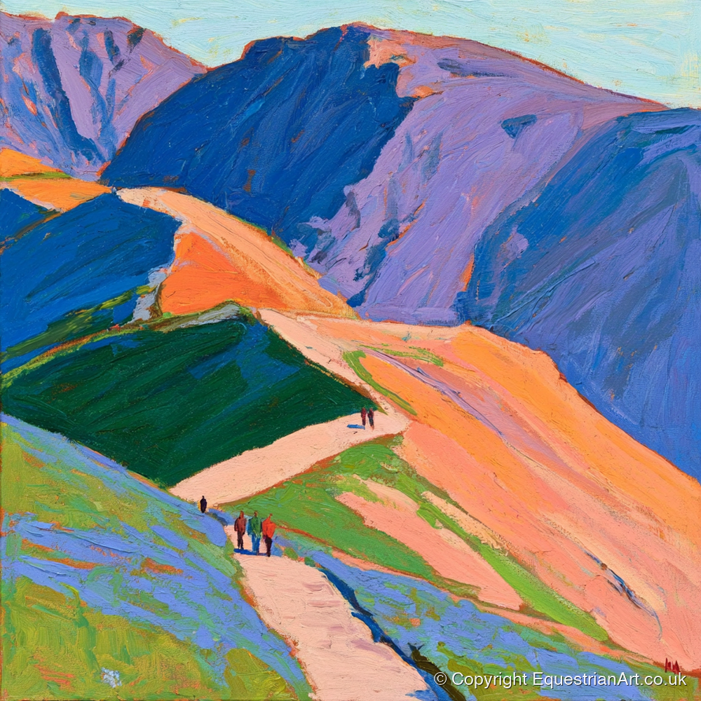 Vibrant Mountain Trail - horse landscape art print and canvas by Marshall Davies A.I