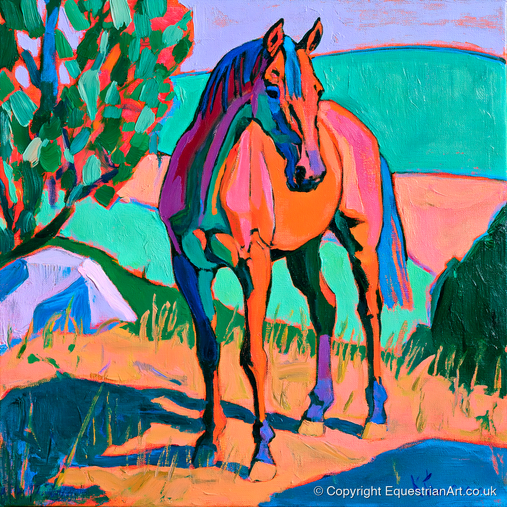Vibrant Orange Standing Horse - horse breed art print and canvas by Gideon Wright A.I