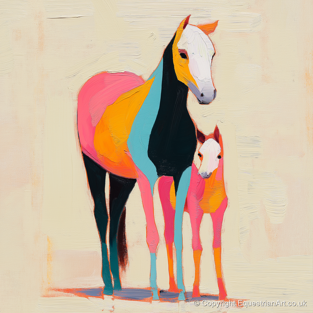 Vibrant Painted Bond - mare & foal art print and canvas by Genevieve Moore A.I
