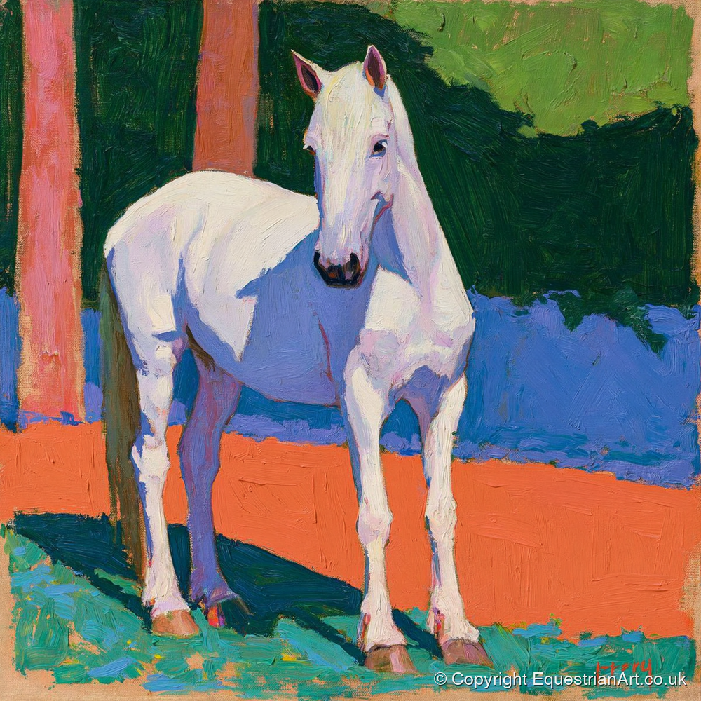 Vibrant Painted Grey Horse - horse breed art print and canvas by Marshall Davies A.I