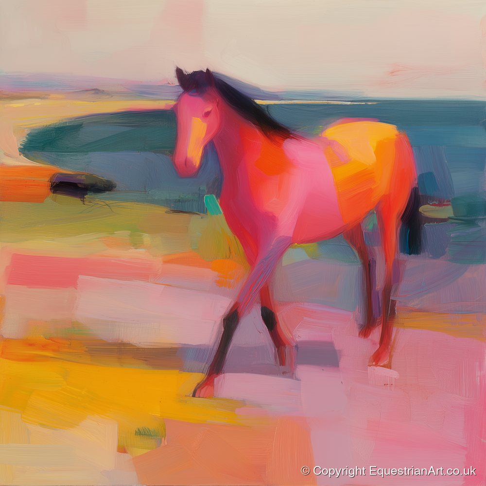 Vibrant Painted Stride - horse landscape art print and canvas by Rosalind Pierce A.I