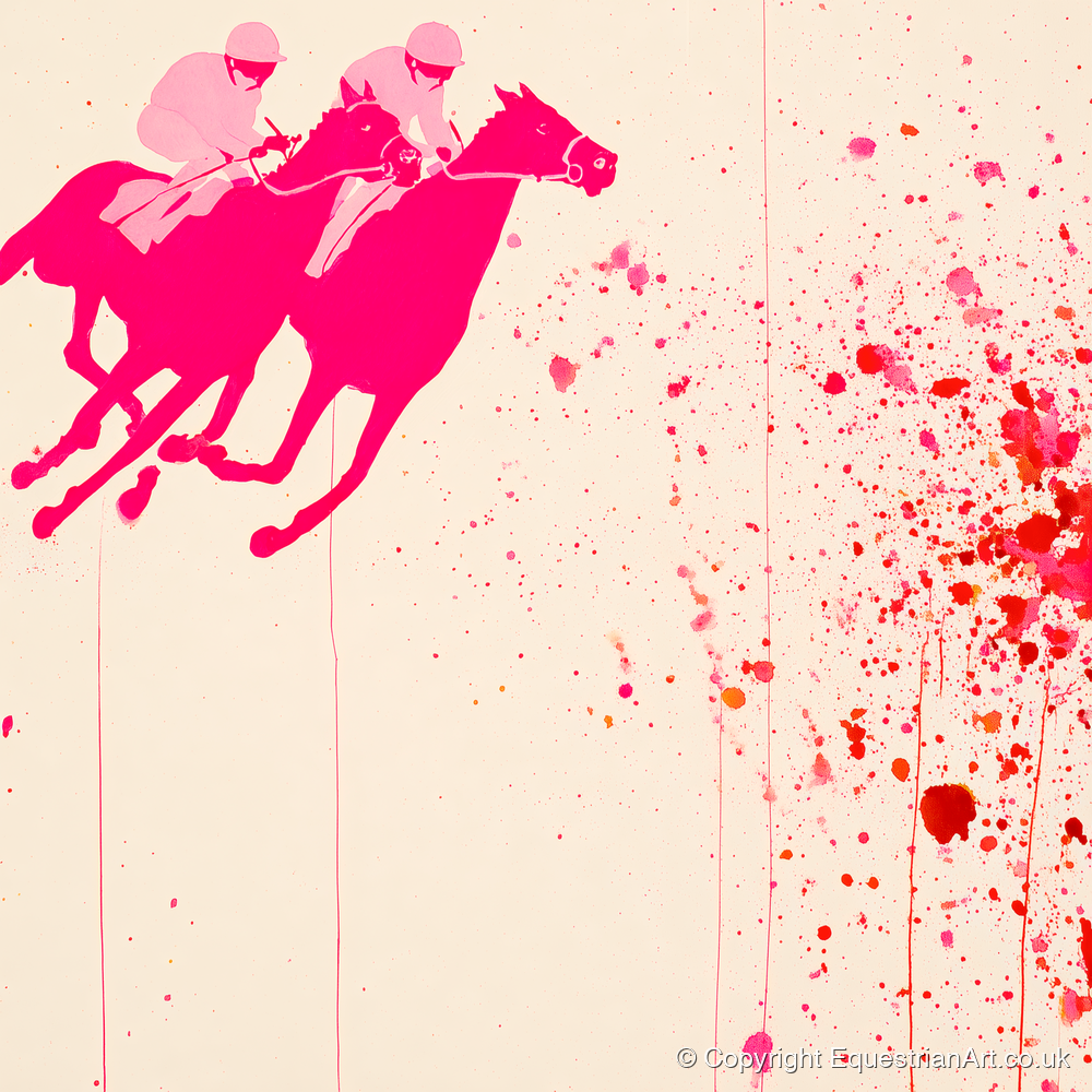 Vibrant Photo Finish - racing horse art print and canvas by Camilla Royston A.I
