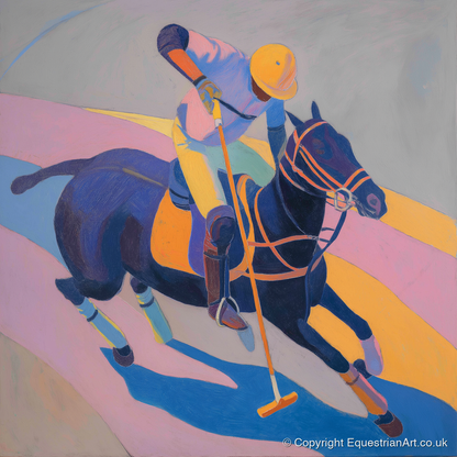 Vibrant Polo Charge - polo horse art print and canvas by Helena Ashby A.I