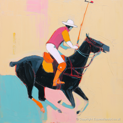 Vibrant Polo Strike - polo horse art print and canvas by Genevieve Moore A.I