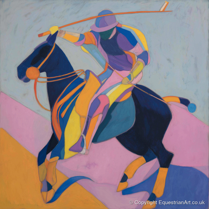 Vibrant Polo Strike - polo horse art print and canvas by Helena Ashby A.I