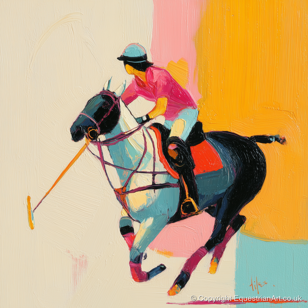 Vibrant Polo Strike - polo horse art print and canvas by Genevieve Moore A.I