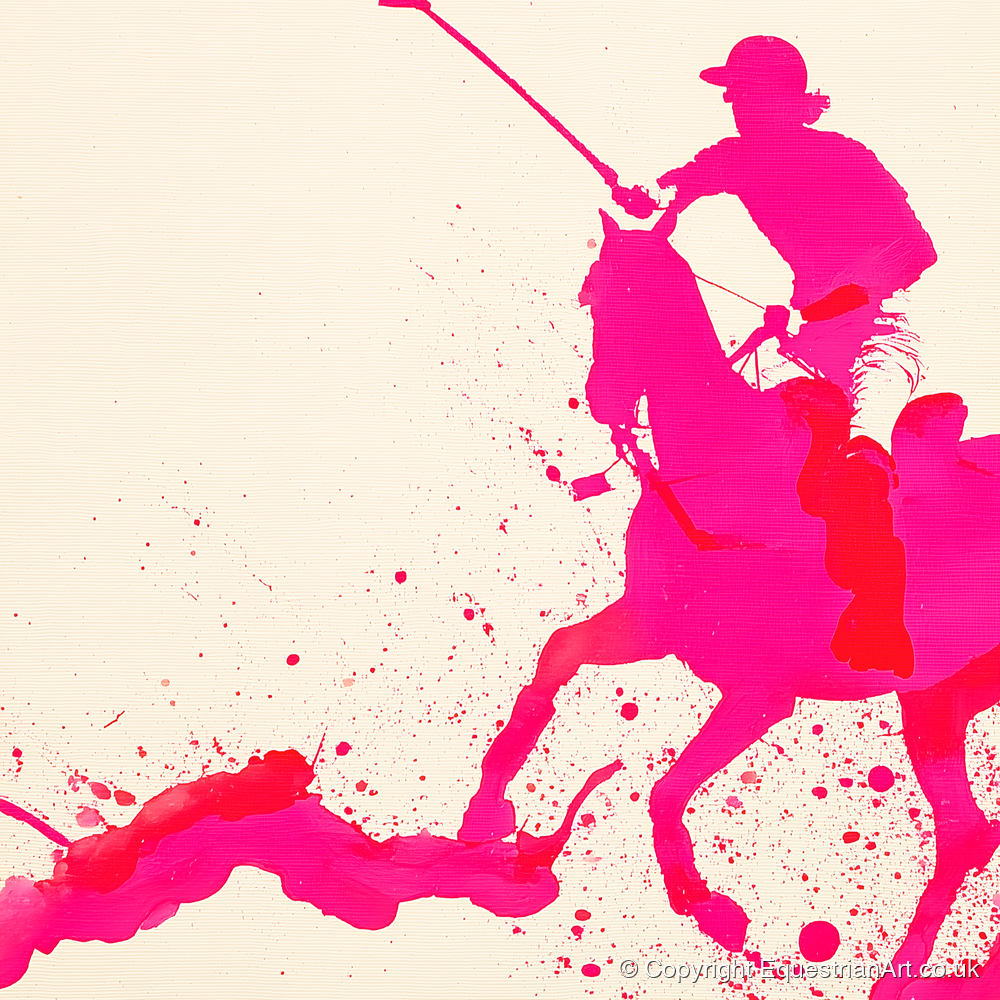 Vibrant Polo Strike - polo horse art print and canvas by Camilla Royston A.I