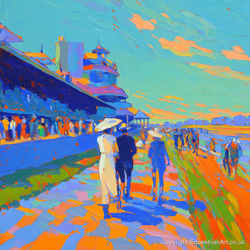 Vibrant Race Day Promenade - racing horse art print and canvas by Jonathan Crawford A.I