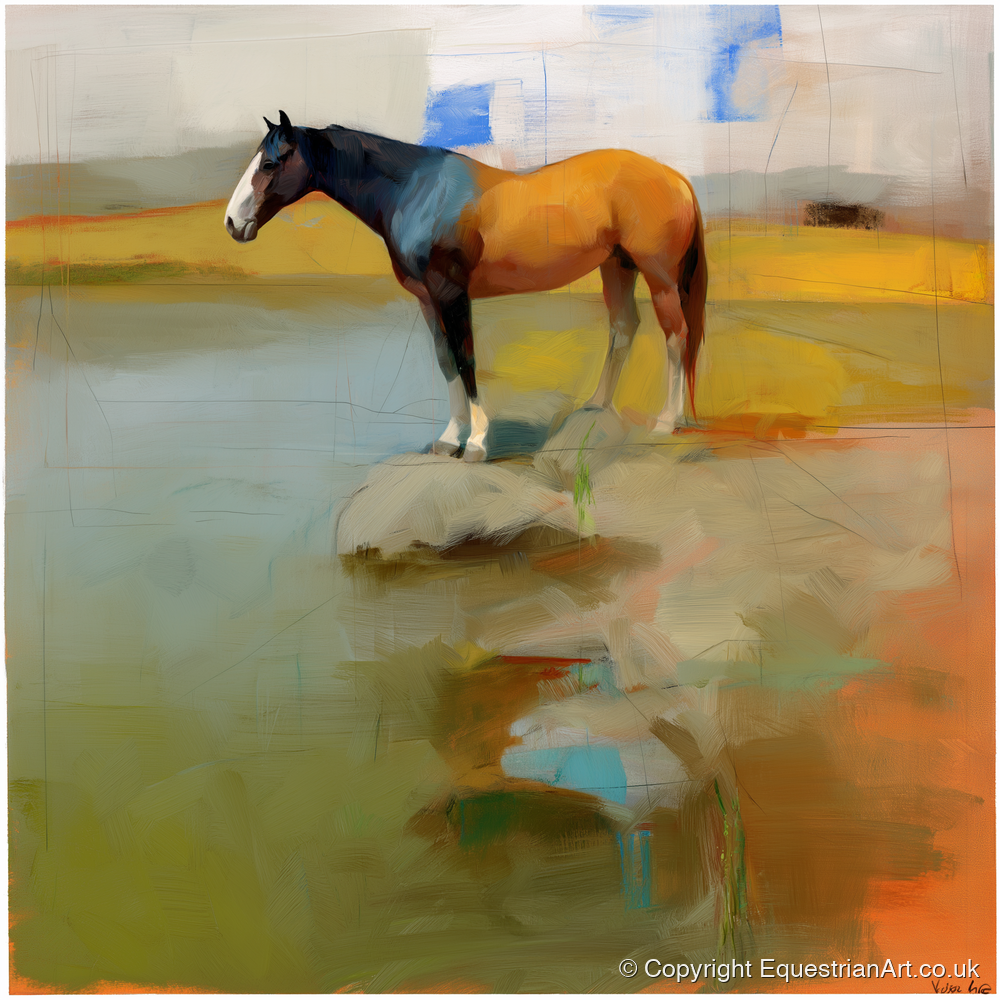 Vibrant Shoreline Reflection - horse landscape art print and canvas by Silas Marlowe A.I