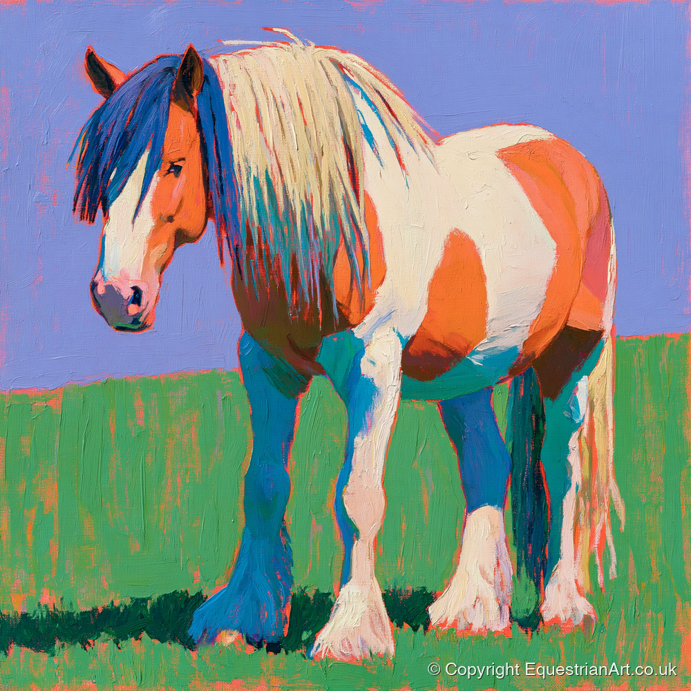 Vibrant Skewbald Gypsy Cob - horse breed art print and canvas by Marshall Davies A.I
