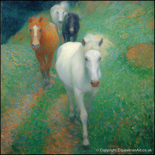 Vibrant Summer Herd - horse landscape art print and canvas by Ambrose Keating A.I