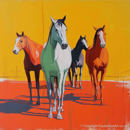 Vibrant Sunlit Herd - wild horses art print and canvas by Victor Beaumont A.I
