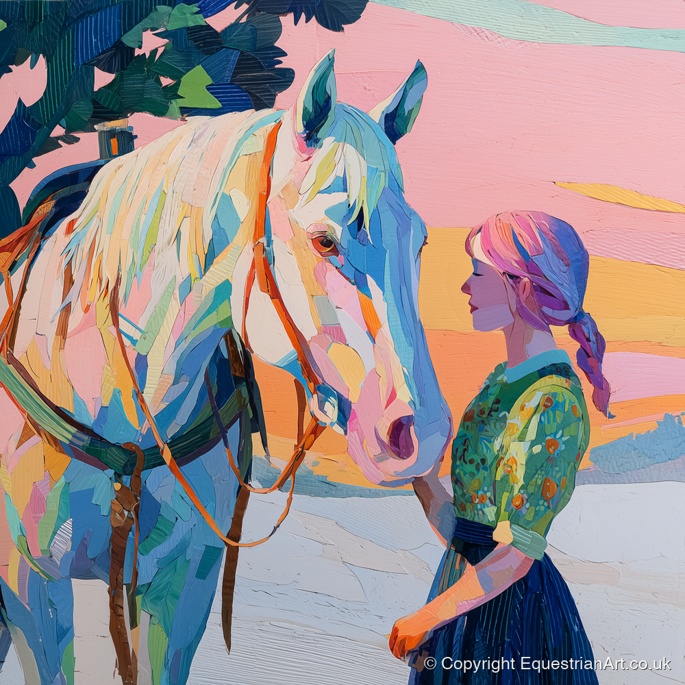 Vibrant Sunset Connection - horse & rider art print and canvas by Sylvia Carmichael A.I