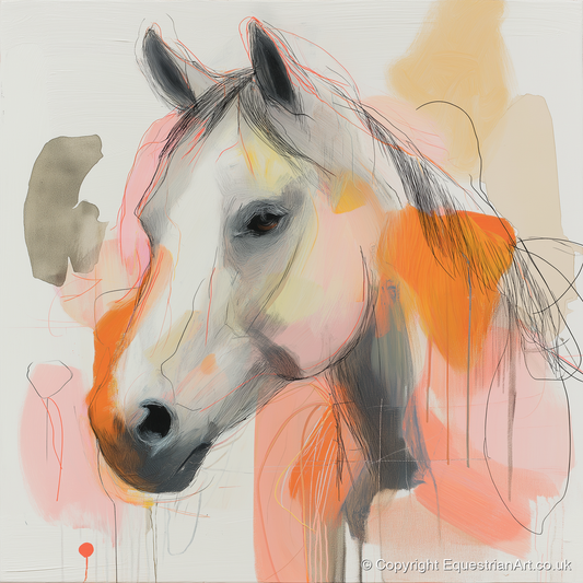 Vibrant Sunset Grey - horse portrait art print and canvas by Rosemary Haste A.I