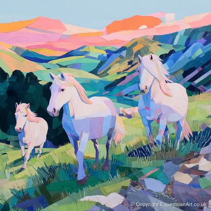 Vibrant Valley Herd - horse landscape art print and canvas by Sylvia Carmichael A.I