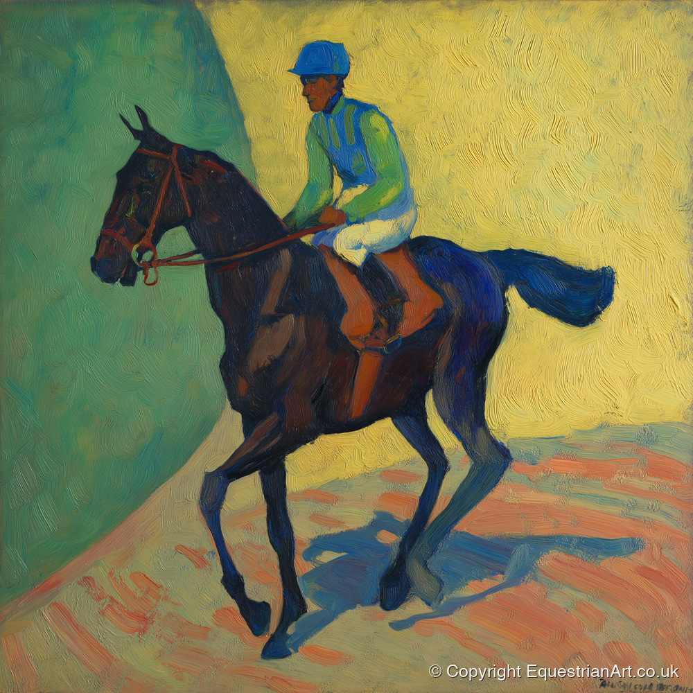 Vibrant Walk to Post - racing horse art print and canvas by Rowan Sinclair A.I