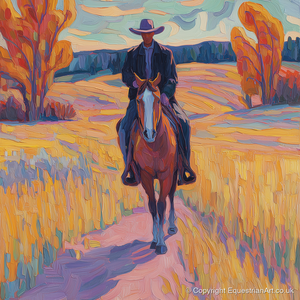 Vibrant Western Trail - western horse art print and canvas by Celia Harding A.I