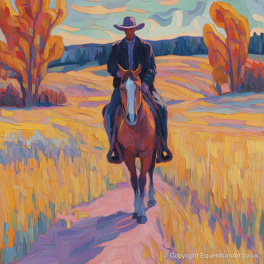 Vibrant Western Trail - western horse art print and canvas by Celia Harding A.I