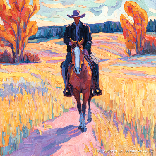 Vibrant Western Trail - western horse art print and canvas by Celia Harding A.I