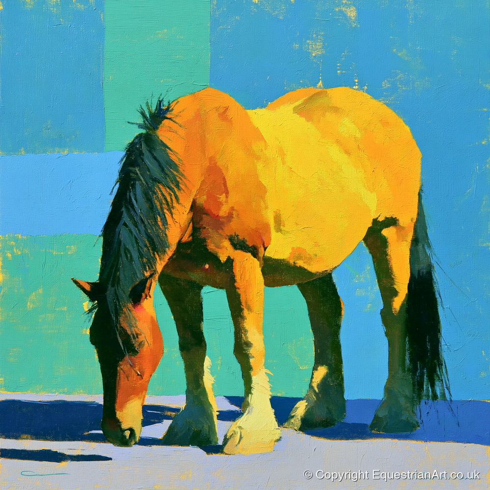 Vibrant Yellow Grazing Cob - horse breed art print and canvas by Daphne Morley A.I