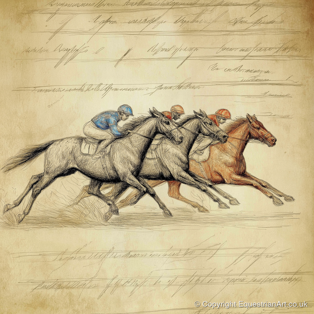 Vintage Thoroughbred Racing Study - racing horse art print and canvas by Albert Loxley A.I