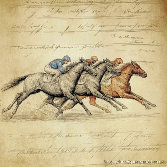 Vintage Thoroughbred Racing Study - racing horse art print and canvas by Albert Loxley A.I
