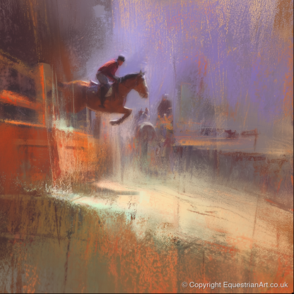 Violet And Sienna Ascent - show jumping horse art print and canvas by Rupert Kingsley A.I