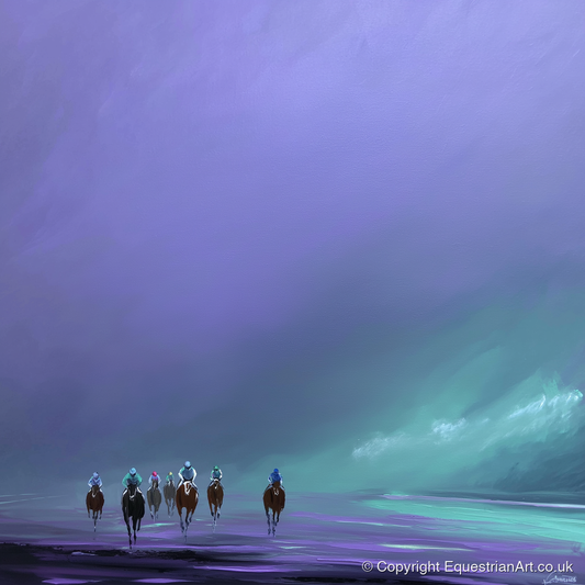 Violet Dawn Gallops - racing horse art print and canvas by Wesley Stanton A.I