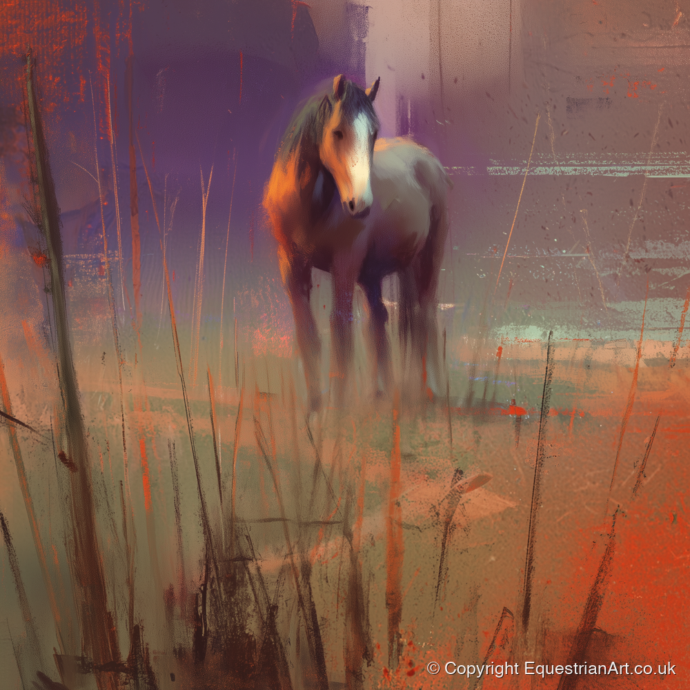 Violet Dawn Solitude - horse landscape art print and canvas by Rupert Kingsley A.I