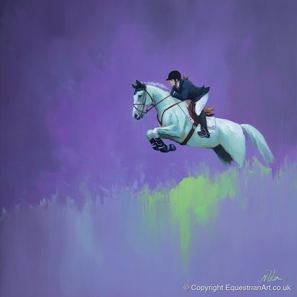 Violet Suspension - show jumping horse art print and canvas by Wesley Stanton A.I